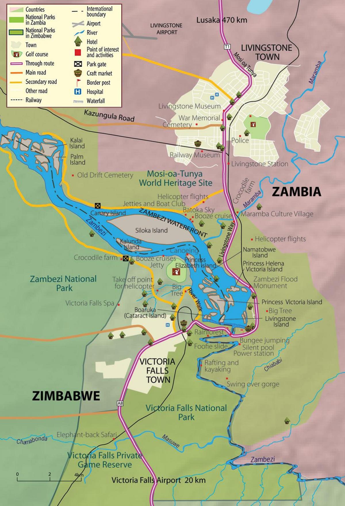şəhərin xəritəsi Livingstone Zambiya 